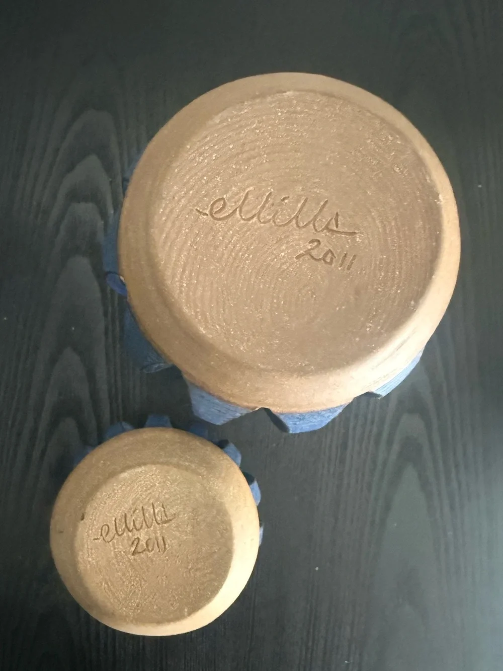 Handmade Blue Pottery Stoneware Cutout Vase Candle Holder Lantern (set of 2)